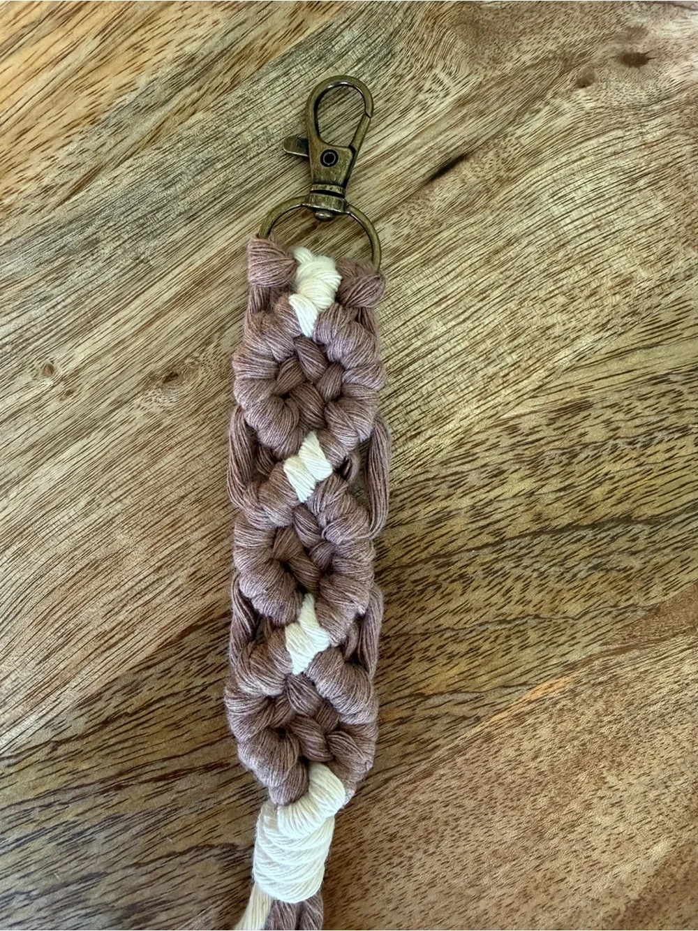 Macrame Keychain Handmade Boho, Bag Charm, Mink and White
